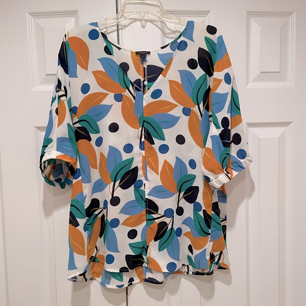 Ann Taylor Top Floral Office Blouse Colorful Print